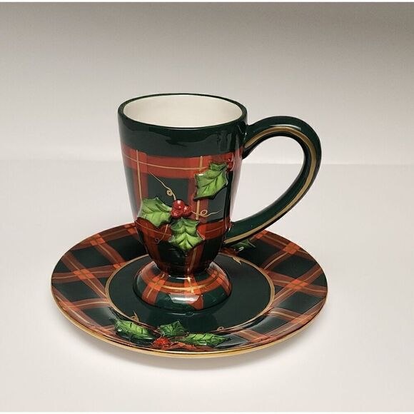 Vintage Flowers Inc Balloons Christmas Theme Hot Chocolate Or Coffee Mugs/Plates - Picture 2 of 11